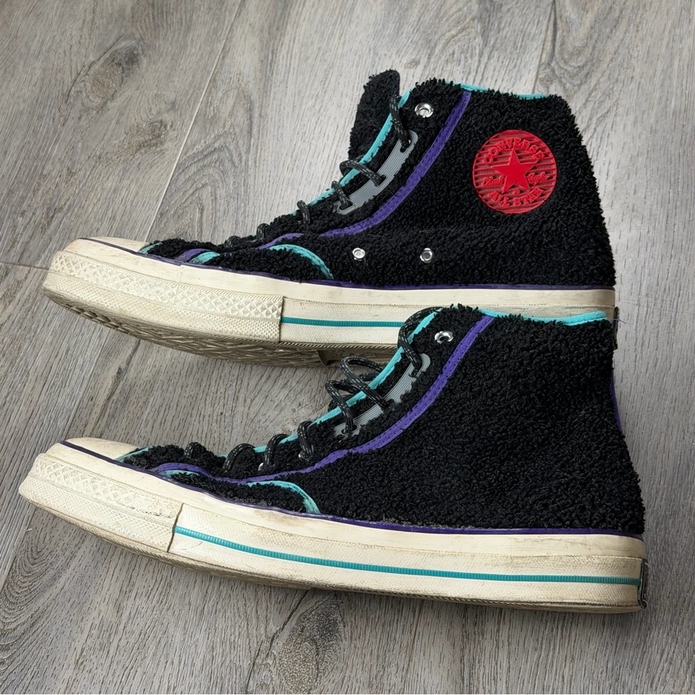 Converse Chuck Taylor All Star Shoes Mens Size 11.5 Black Fuzzy Terry High Top - Picture 3 of 11